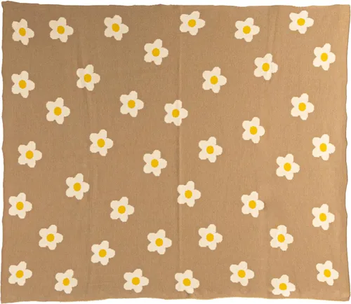 Vista 5 de Creative Co-Op Manta de punto de algodón para bebé con flores impresas, marrón y blanco Flores de color beige