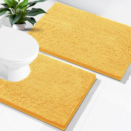 Vista 139 de Juego de alfombras de baño Smiry de 2 piezas, suave alfombra absorbente de chenilla y juego de alfombra en forma de U para inodoro, alfombra de baño