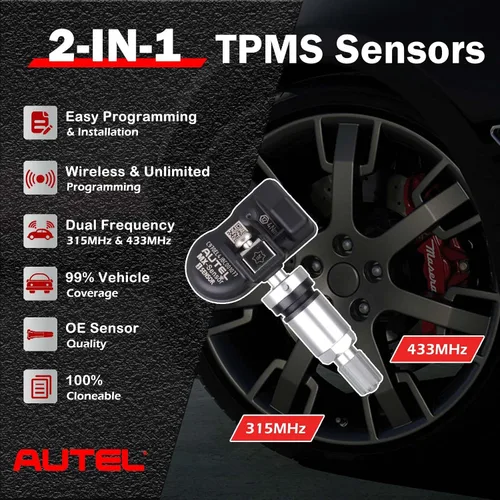Vista 2 de Autel TPMS Sensor MaxiTPMS Autel MX Sensor 4 piezas Sensor universal de neumáticos de doble frecuencia 315MHz/433MHz Sensor TPMS de tallo de goma