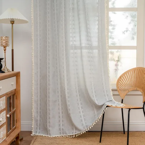 Vista 13 de Deeprove Cortina Boho de 96 pulgadas de largo para sala de estar, dormitorio, guardería, lino café semi-transparente transpirable de 96 pulgadas
