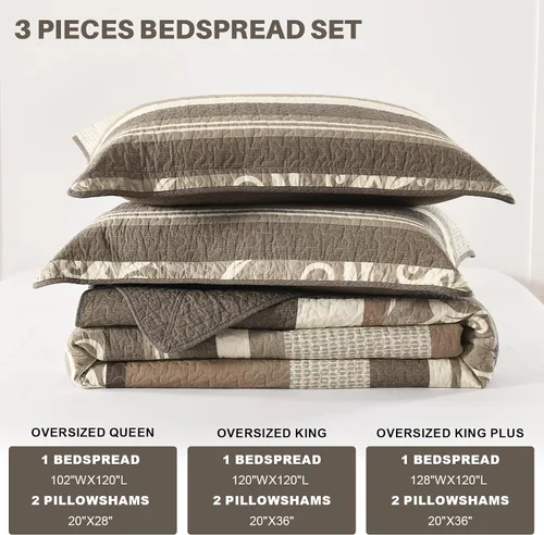 Vista 6 de Colchas ligeras tamaño King de 120x120, colcha de microfibra extra grande 100% algodón, colcha reversible con patrón botánico a rayas, juego de ropa