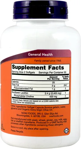 Vista 2 de NOW Foods Lecitina de Girasol 1,200 Mg Cápsulas Blandas, 2 Pk