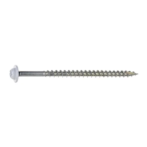 Vista 7 de Tornillos blancos SaberDrive #9 x 1-1/2" para gabinete, 1 libra, aprox. 143 piezas, tornillos de madera duraderos, rosca dentada para una fijación