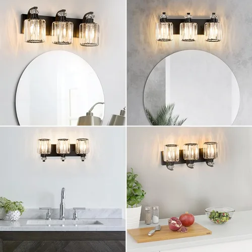 Vista 7 de Lámparas de baño negras con pantalla de cristal K9, iluminación de baño sobre espejo, luces de tocador para sala de estar, dormitorio, baño