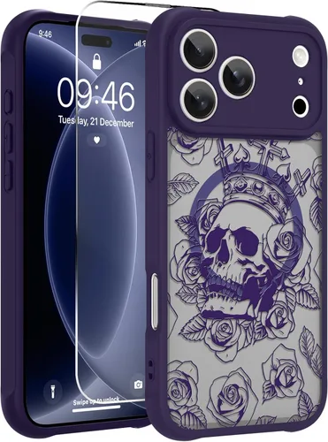Vista 71 de OOK Funda magnética para iPhone 13 Pro Max [compatible con MagSafe] Funda delgada translúcida mate con flor silvestre negra, protección para lente