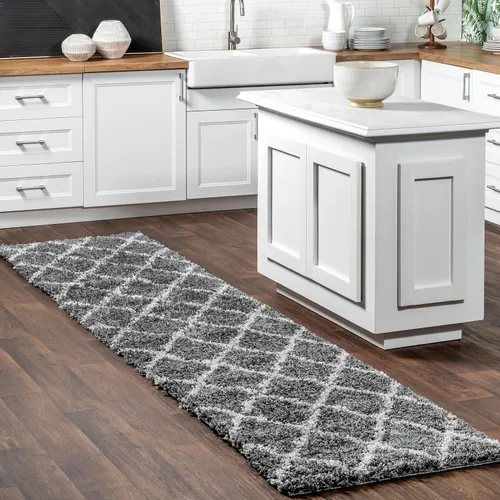 Vista 12 de nuLOOM Tess Alfombra de Área Shag Marroquí - Alfombra Shag Corredor 2x8 Pies Moderna/Contemporánea Blanco/Gris para Sala de Estar Dormitorio Comedor