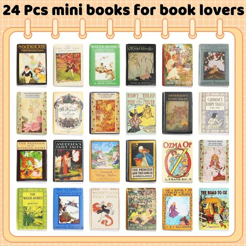 Vista 7 de Mini libros de hadas, 24 piezas de libros en miniatura a escala 1:12, libros para casa de muñecas, libros pequeños para accesorios de casa