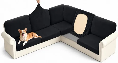 Vista 11 de Arfntevss - Fundas para sofá modular en forma de L de 5 asientos, fundas elásticas ajustadas para cojín de sofá de esquina para perros, protector