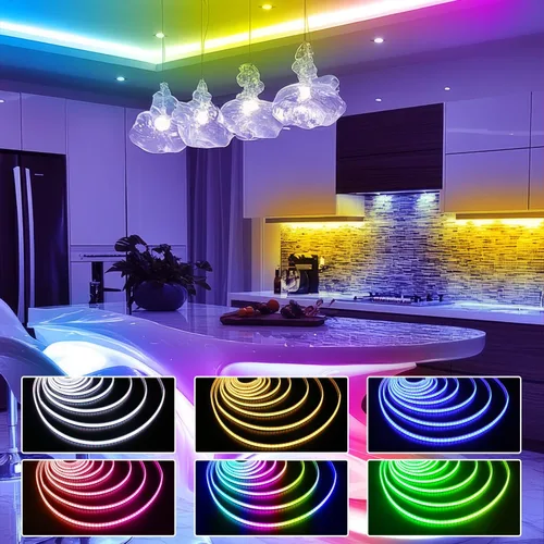 Vista 3 de dalattin - Tira de luces LED IC RGB COB inteligente, 576 LEDs/m, alta densidad direccionable, flexible con control remoto y aplicación, 5 metros