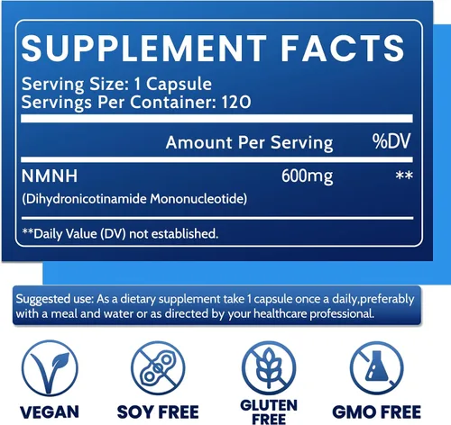 Vista 2 de Suplemento liposomal NAD puro de 600 mg de NMNH para mujeres y hombres - NMNH (mononucleótido de dihidronicinamida, alternativa a NMNN)
