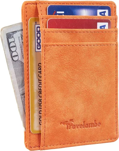 Vista 2 de Travelambo - Cartera de piel minimalista con bolsillo frontal, tamaño mediano, cartela delgada, RFID