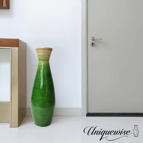 Vista 3 de Uniquewise Jarrón clásico de bambú de 24 pulgadas hecho a mano, para comedor, sala de estar, entrada, relleno de ramas o flores secas, verde