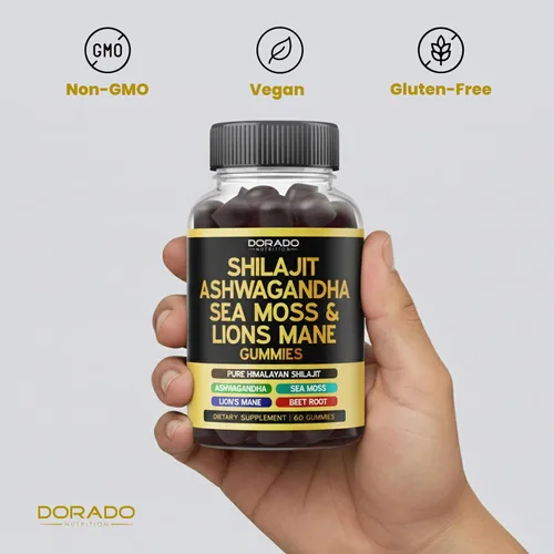 Vista 7 de Gomitas de Shilajit con musgo marino, ashwagandha y oreja de león