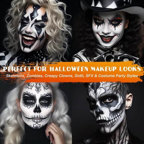 Vista 5 de BOBISUKA Pintura facial y corporal en barra negra lavable a base de agua, para Halloween, esqueleto, calavera, payaso, bromista, cosplay, SFX, ojos