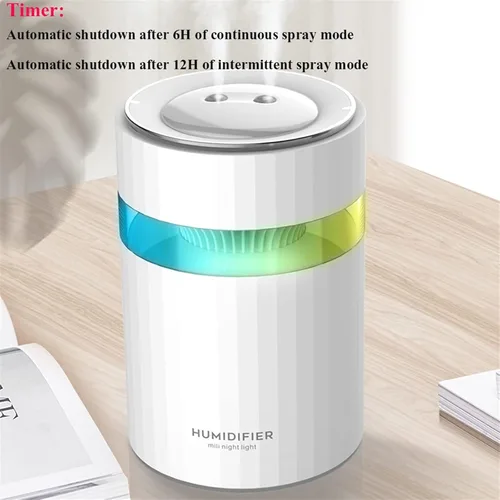 Vista 5 de Humidificador de doble boquilla humidificador de aire USB 900ML capacidad de agua Cool Mist Maker Fogger con luz nocturna colorida Humidificador Rosa