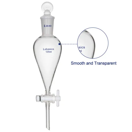 Vista 3 de Embudo separador cónico de vidrio de borosilicato de 4.2 fl oz con llave de paso de PTFE, 4.2 fl oz