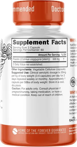 Vista 3 de Nutri Fisetin 500 mg 60 unidades - Dosis clínica - Suplementos de fisetina - Potente activador senolítico, antioxidante, soporte para el corazón