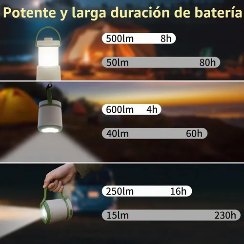 Vista 4 de Linterna de camping recargable, luz de camping de 230 horas de funcionamiento con 5 modos