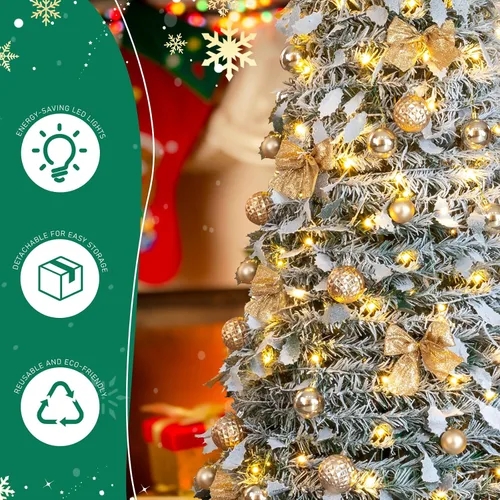 Vista 4 de Árbol de Navidad desplegable de 7 pies con luces, árbol de Navidad plegable preiluminado con 170 luces blancas cálidas y 8 modos intermitentes Verde