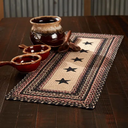 Vista 8 de VHC Brands Primitive Colonial Star - Camino de mesa, color marrón y negro, rojo, mezcla de yute, ovalado, 13 x 36 pulgadas
