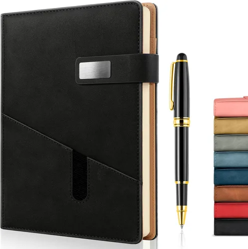 Vista 22 de Cuaderno A5 en blanco, cuaderno de bocetos de cuero de tapa dura recargable con bolsillo y hebilla magnética, 240 páginas gruesas de viaje