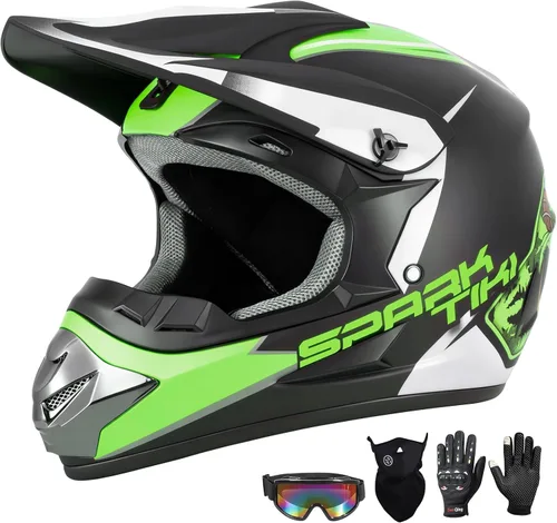 Vista 10 de Casco de motocross juvenil, casco de motocicleta ATV, cascos de motocross para exteriores, aprobado por DOT, cascos todoterreno con guantes, gafas