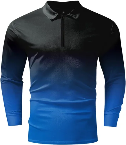 Vista 2 de Polo para hombre, ajuste regular, suave, transpirable, a la moda, casual, con cuello degradado, manga larga