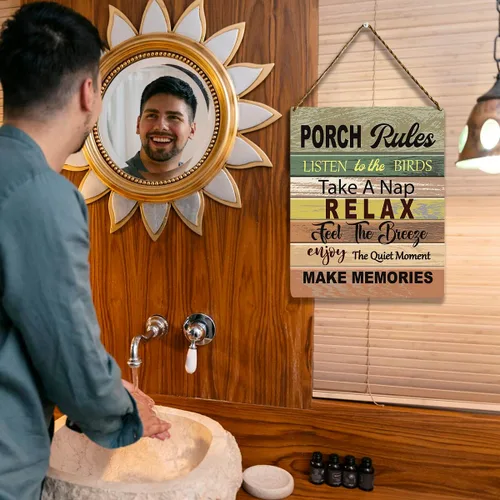 Vista 6 de Letrero de madera con reglas de porche, decoración de porche delantero, para relajarse en la siesta, regalo de inauguración de la casa, decoración