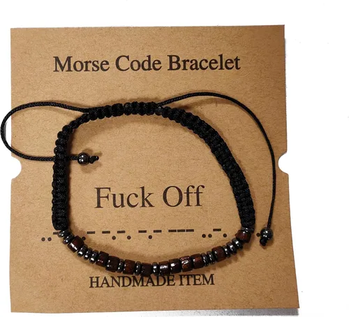 Vista 2 de Pulsera elástica con cordón de código morse para mujeres y hombres, con cuentas de seda y código morse, ajustable, divertida joyería inspiradora