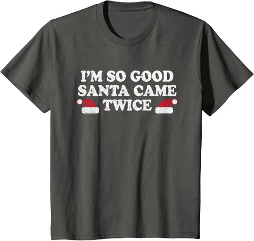 Vista 42 de Camiseta de Navidad con texto en inglés "I'm so good Santa came tware" Negro
