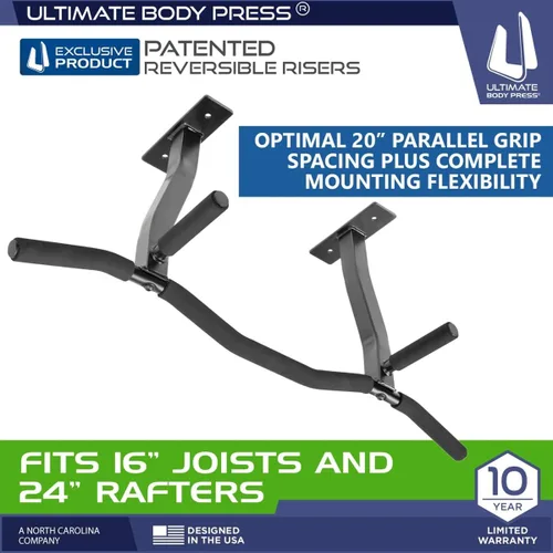 Vista 7 de Ceiling Mount Pull Up Bar with Reversible Risers for 16 and 24 Inch Joists with Optimum Grip Spacing by Ultimate Body Press