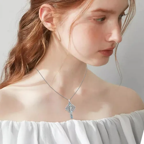 Vista 5 de AOSAIB Celtic Cross Necklace for Women S925 Sterling Silver Celtic Knot Cross Pendant Irish Cross Necklace for Men Talisman Pendant Jewelry Gifts