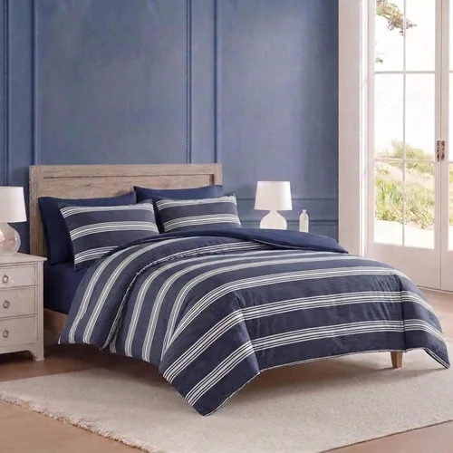 Vista 2 de Nautica - Juego de edredón tamaño Queen, ropa de cama reversible de algodón con fundas a juego y bolsa de lavandería reutilizable, peso medio