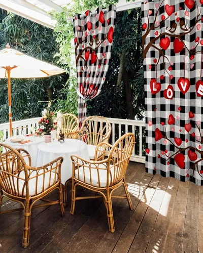 Vista 5 de Plaid Love-Tree Outdoor Curtains for Patio Waterproof Drapery,Grommet Window Curtain Living Room,Bedroom,Doorway,Kitchen,Cafe,Porch Drapes Saint