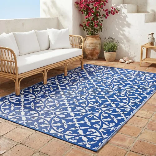 Vista 23 de Fab Habitat - Alfombra de exterior azteca, impermeable, resistente a la decoloración, sin arrugas, plástico reciclado de primera calidad, a rayas