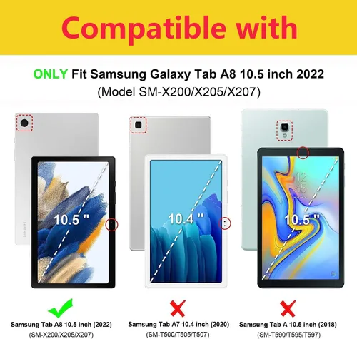Vista 2 de Funda para Samsung Galaxy Tab A8 de 10.5 pulgadas (SM-X200/X205/X207), funda delgada de piel sintética con función de encendido y apagado automático