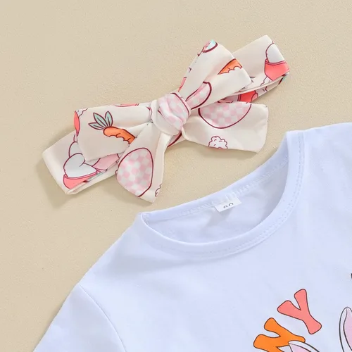 Vista 4 de Rtnnsbbfcm Conjunto de camiseta de manga corta para bebé niña con estampado de trébol irlandés y pantalones acampanados para el día de San Patricio