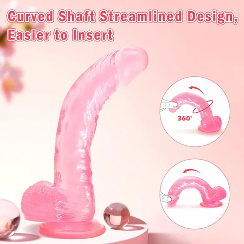 Vista 3 de Pink Jelly - Consolador realista realista de silicona para adultos, juguetes sexuales para mujeres, 9 pulgadas, material seguro para el cuerpo