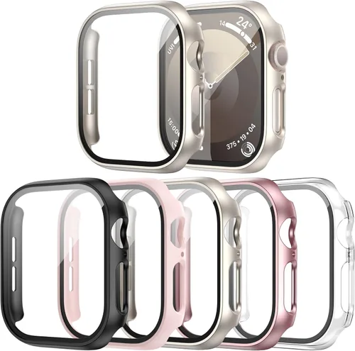 Vista 10 de Paquete de 16 fundas rígidas de PC para Apple Watch de 38 mm Series 3 2 con protector de pantalla de vidrio templado, cubierta protectora 16