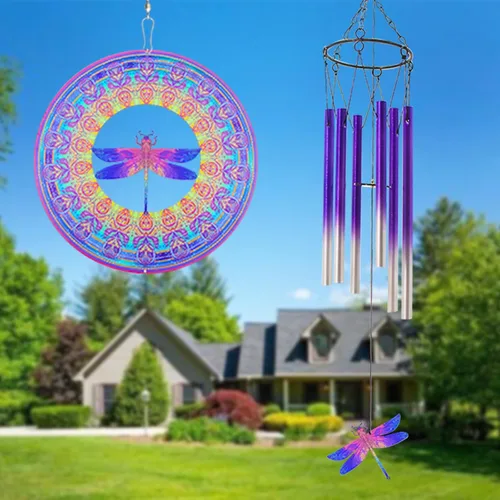 Vista 7 de Campanillas de viento con rotador de libélula, regalos para hombres, mujeres, jubilación, maestros, padres - decoración colgante para exteriores