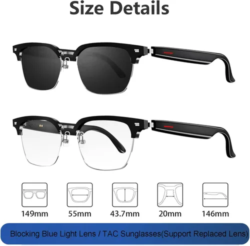 Vista 8 de Gafas de sol Bluetooth para mujeres y hombres, lentes de sol