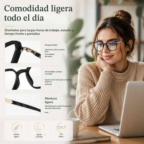 Vista 4 de ROCKNIGHT Stylish Blue Light Glasses Computer Glasses for Women & Men Marco negro
