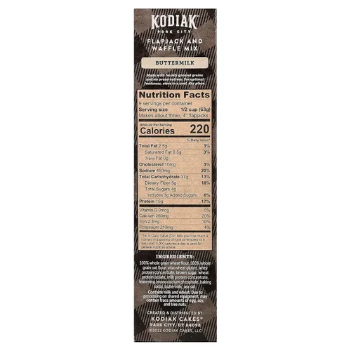 Vista 3 de PPasteles Kodiak grano integral combinación de Power Cakes Flapjack y Waffle, original suero de leche, 20 onzas (1lbs 4 onzas)
