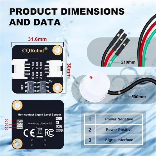 Vista 5 de Sensor de nivel de agua/líquido sin contacto compatible con Arduino, Raspberry Pi y otras placas base. para producción industrial, acuario, solución