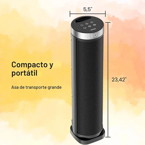 Vista 7 de Calentador de espacio para uso en interiores con control remoto, calentador eléctrico de torre oscilante de 70°, 24 pulgadas, temporizador de 12
