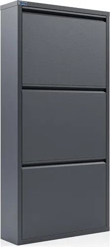 Vista 21 de CEHA Zapatero de metal de 3 niveles con tapa, organizador de almacenamiento de zapatos duradero para entrada, estante de zapatos que ahorra espacio