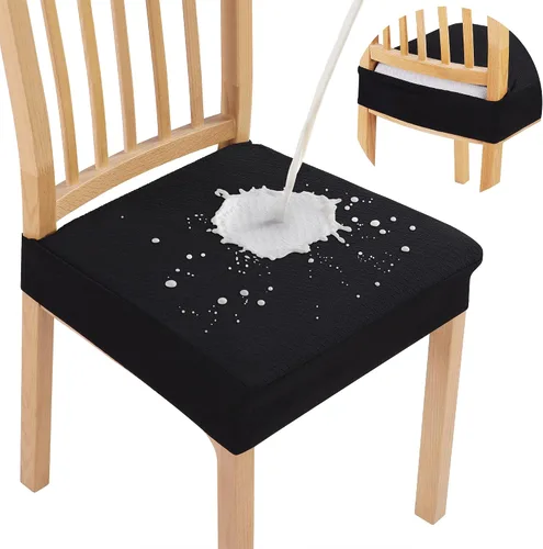 Vista 9 de Smiry Juego de 2 fundas de asiento impermeables para sillas de comedor, tela jacquard elástica, extraíble y lavable, fundas protectoras de asiento