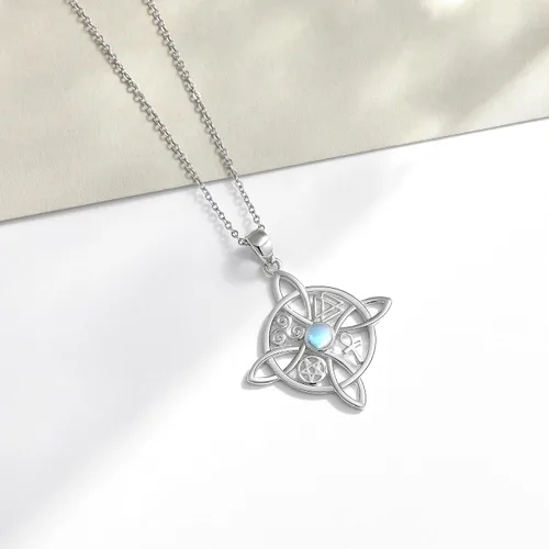 Vista 11 de YAFEINI Collar con dije de nudo de bruja de plata de ley, amuleto de bruja de cruz celta, regalo para mujer