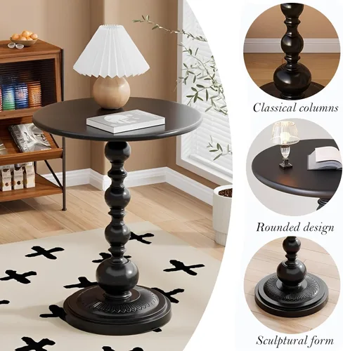 Vista 4 de Mesa Auxiliar – Mesa de Acento Pequeña Redonda de 13.8" con Base de Metal, Mesa de Café Vintage Multifuncional para Sala de Estar, Dormitorio