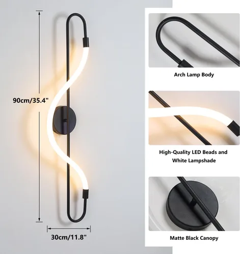 Vista 2 de KCO Lighting Modern - Juego de dos apliques de pared lineales minimalistas, paquete de 2 apliques de pared largos negros, apliques de pared LED